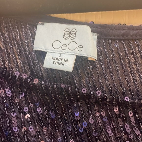 CeCe sequin long sleeve cold shoulder/bow top - Picture 3 of 4